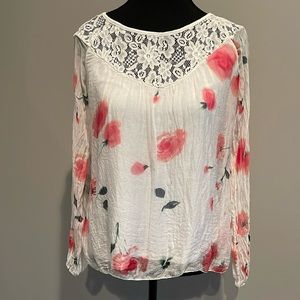 Floral Italian Silk Blouse. Size Small